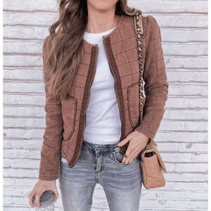 Blank NYC Jacket Womens XS Brown Patch Pocket Quilted Zip Happy Camper